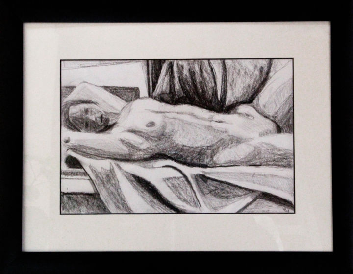Drawing titled "Aktstudie, liegend" by Ralf Czekalla, Original Artwork, Charcoal