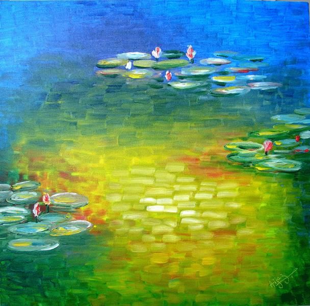 Malerei mit dem Titel "Water Lilly" von Aijaz Qaisar, Original-Kunstwerk