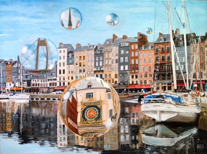 Peinture intitulée "XAVISA, HONFLEUR et…" par Manu Surreabulliste, Œuvre d'art originale, Huile