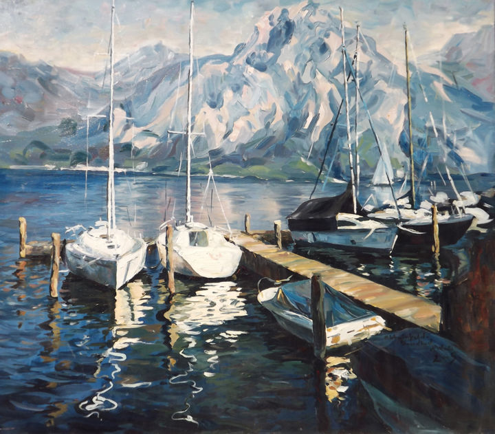 Peinture intitulée "Lake in Salzkammerg…" par Natali Shtainfeld-Borovkov, Œuvre d'art originale, Huile