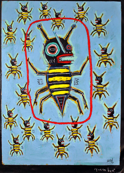 Peinture intitulée "Queen bee" par Matt Sesow, Œuvre d'art originale, Acrylique