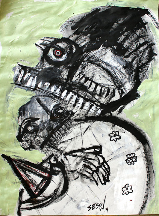 Peinture intitulée "Mother and child" par Matt Sesow, Œuvre d'art originale, Acrylique