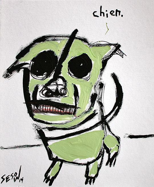Peinture intitulée "Chien" par Matt Sesow, Œuvre d'art originale, Acrylique