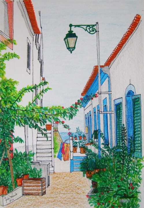 O Recanto Azul e Verde, Ferragudo 绘画, 11x7.5 in