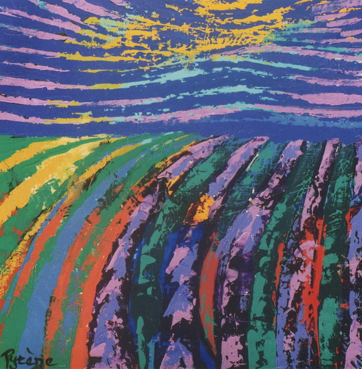 Peinture intitulée "Champ de lavande" par Hélène Py, Œuvre d'art originale, Acrylique