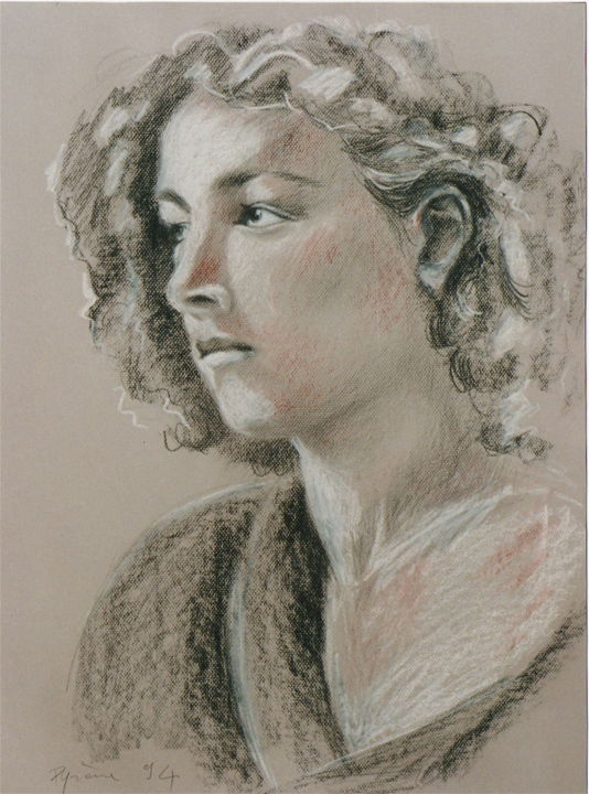 Dessin intitulée "Perrine" par Hélène Py, Œuvre d'art originale, Fusain