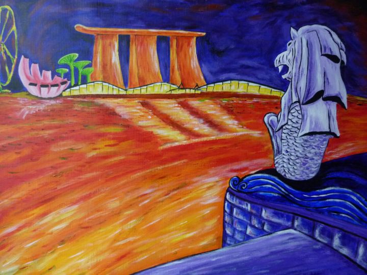 Peinture intitulée "Merlion Singapore M…" par Wabyanko, Œuvre d'art originale, Acrylique