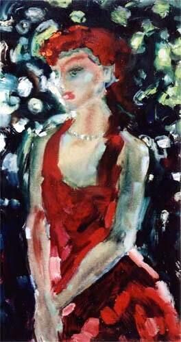 Pintura intitulada "Girl in Red" por Sergej Jakovlev, Obras de arte originais, Óleo