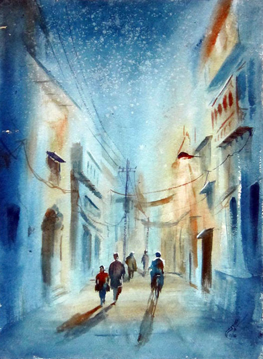 Painting titled "Walled city  Lahore…" by M Kazmi, Original Artwork, Watercolor