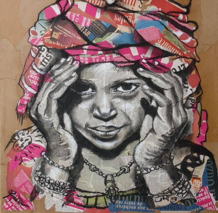 Dessin intitulée "La petite Malgache" par Hélène Py, Œuvre d'art originale, Fusain