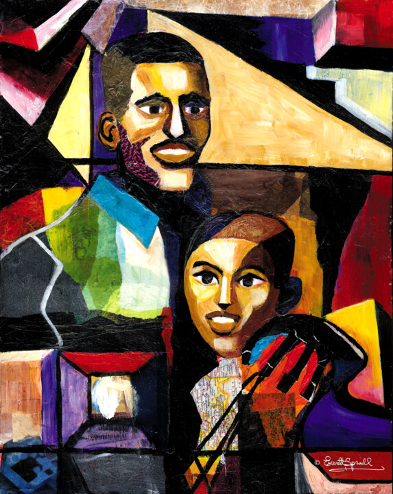 Pintura titulada "Me and Dad" por Everett Spruill, Obra de arte original, Collages