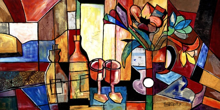 Wine and Flowers for Two 拼贴