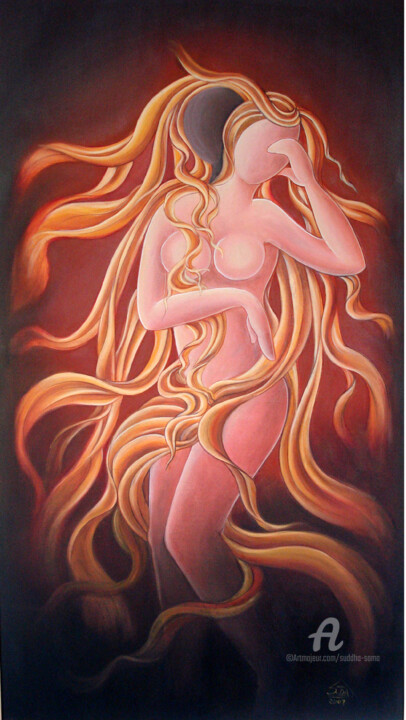 Painting titled "Face Behind Face 1" by Suddha Sama, Original Artwork, Oil Mounted on Wood Stretcher frame