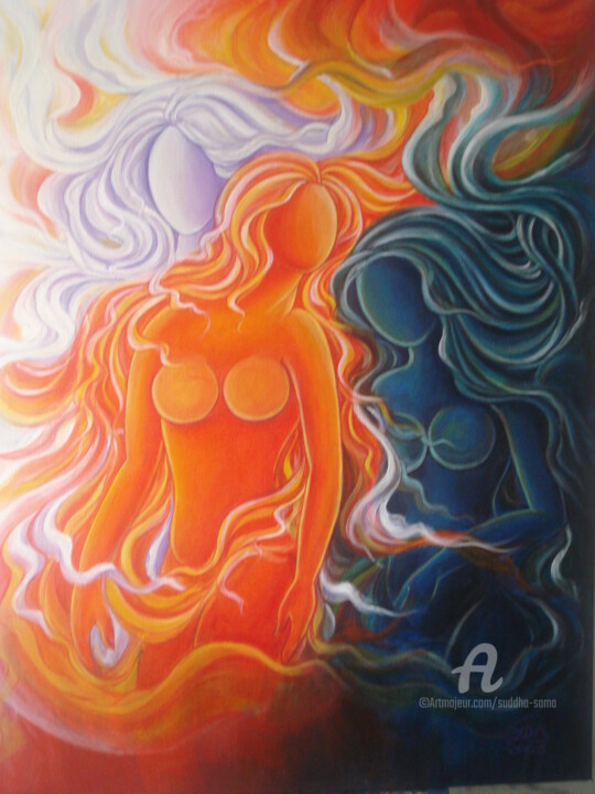 Painting titled "Virtuous Three 1" by Suddha Sama, Original Artwork, Acrylic Mounted on Wood Stretcher frame