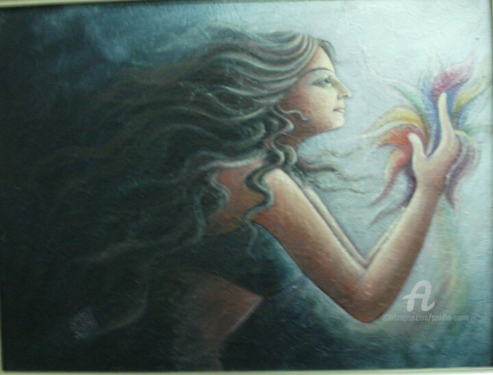 Painting titled "towards-enlightenme…" by Suddha Sama, Original Artwork, Oil Mounted on Wood Stretcher frame