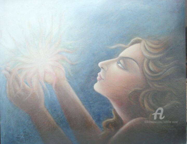 Painting titled "TOWARDS ENLIGHTENME…" by Suddha Sama, Original Artwork, Oil Mounted on Wood Stretcher frame