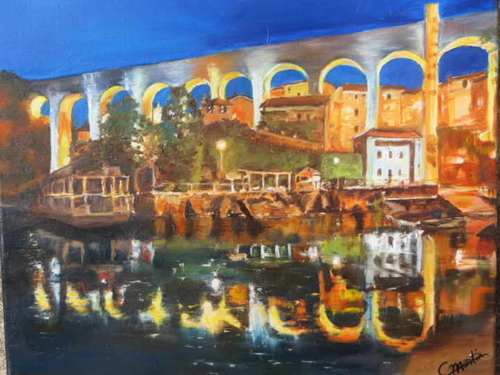 Peinture intitulée "PONT ST JEAN EN ROY…" par Chantal Martin (chm), Œuvre d'art originale, Huile
