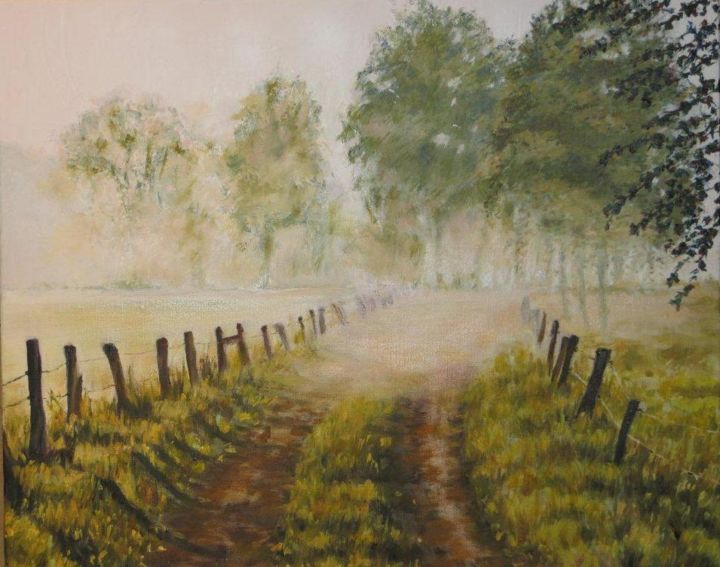 Peinture intitulée "BROUILLARD MATINAL" par Chantal Martin (chm), Œuvre d'art originale, Huile