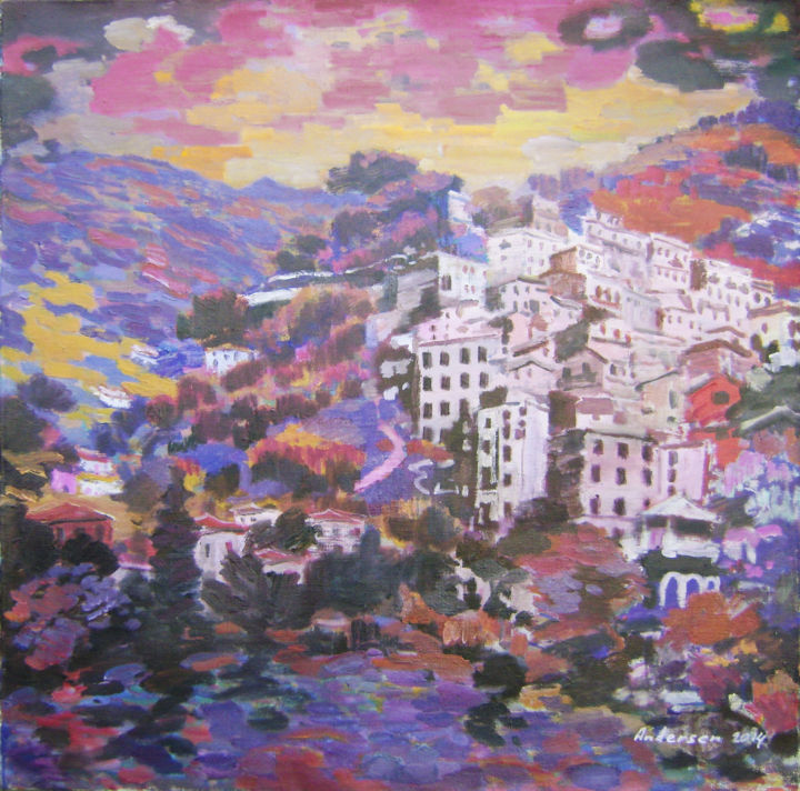 Painting titled "Old town" by Robert Andersen, Original Artwork, Oil