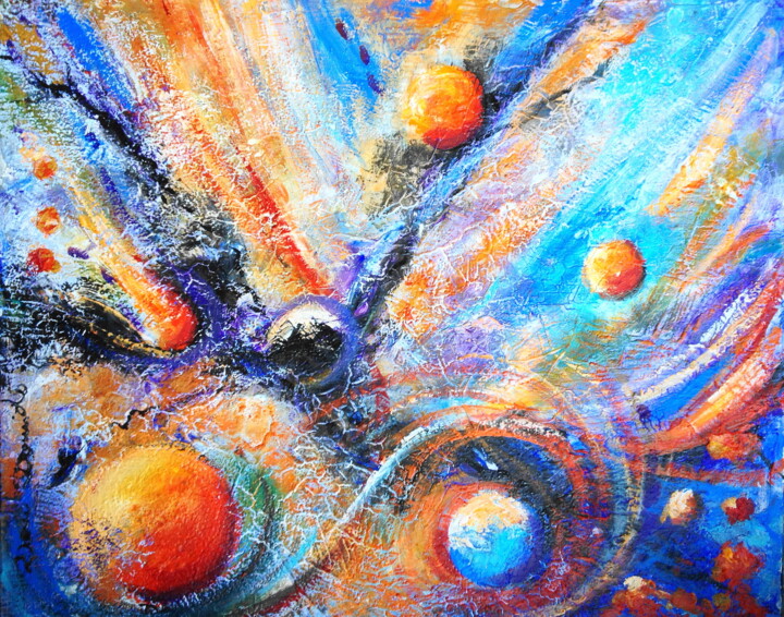 Painting titled """Intergalactique"" by Dam Domido, Original Artwork, Oil