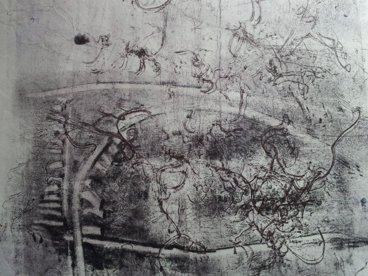 Εκτυπώσεις & Χαρακτικά με τίτλο "zwart/wit vibratie 3" από Martina Trager, Αυθεντικά έργα τέχνης, Μονοτυπία