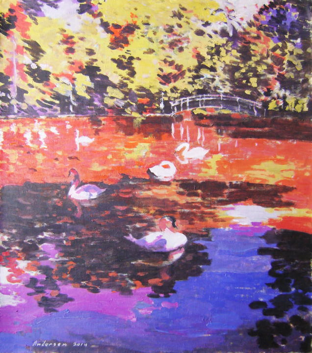 Painting titled "In the shade of tre…" by Robert Andersen, Original Artwork, Oil