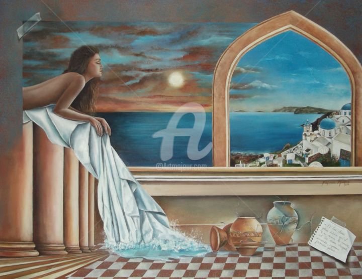 Santorini 绘画, 27.6x35.4 in