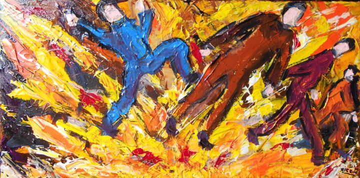 Peinture intitulée "SAUVE QUI PEUT" par Nicodi, Œuvre d'art originale, Acrylique