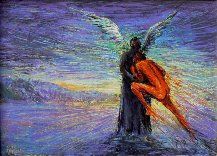 Le Combat de Jacob avec l'Ange 绘画, 9.5x13 in