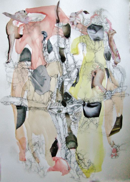 Drawing titled "Métamorphoses 3" by Chantal Tichit, Original Artwork, Watercolor