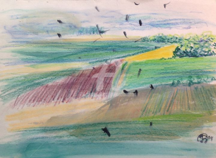 Painting titled "Lavande et Tournesol" by Sebastian Olivier Burckhardt, Original Artwork, Watercolor