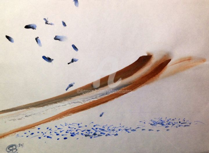 Painting titled "Vol, VOL, Vol." by Sebastian Olivier Burckhardt, Original Artwork, Watercolor