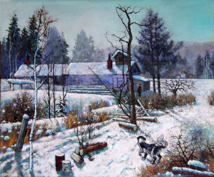 Schilderij getiteld "山里人家" door Zhang Zhi Guo, Origineel Kunstwerk, Tempera