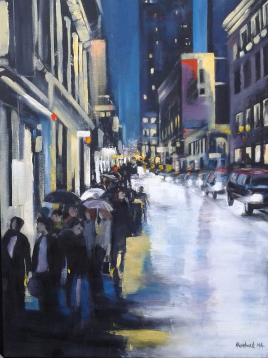 Peinture intitulée "pluie nocturne" par Marie Andrée Hembert, Œuvre d'art originale, Huile