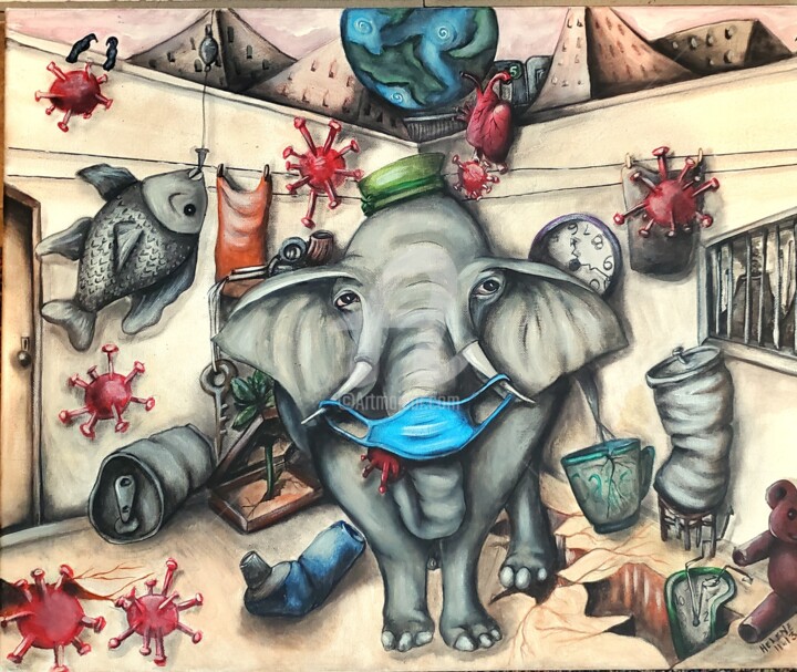 Let's Talk about the Elephant in this ROom! 绘画, 16x20 in