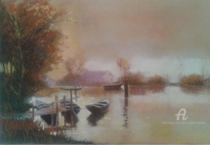 Peinture intitulée "Lac" par Marie Andrée Hembert, Œuvre d'art originale, Pastel