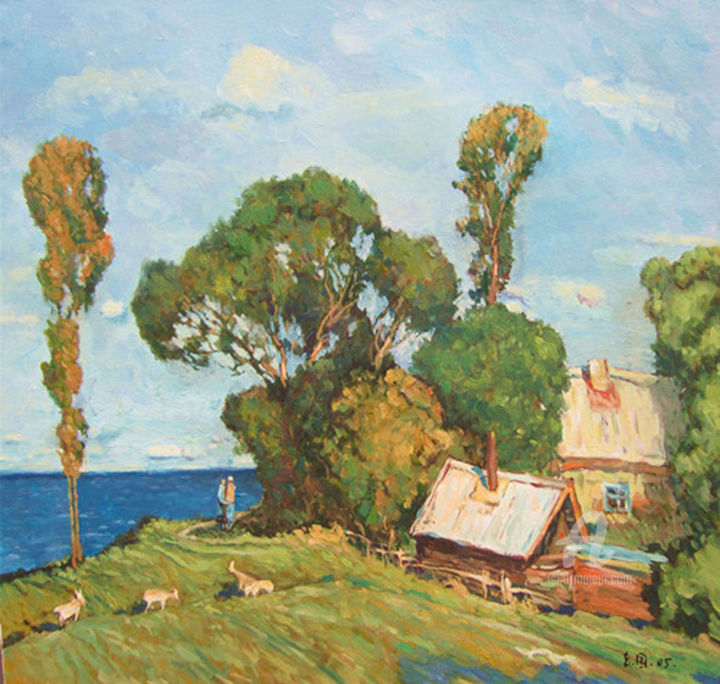 Schilderij getiteld "夏日的海边" door Zhang Zhi Guo, Origineel Kunstwerk, Tempera