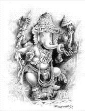 Drawing titled "Ganesha" by Raghupathi Rao, Original Artwork