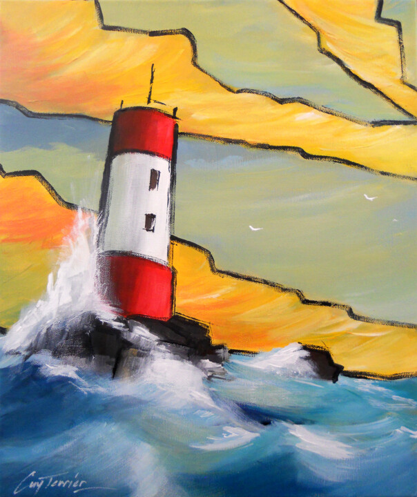 Peinture intitulée "Hoedic, balise" par Guy Terrier, Œuvre d'art originale, Acrylique