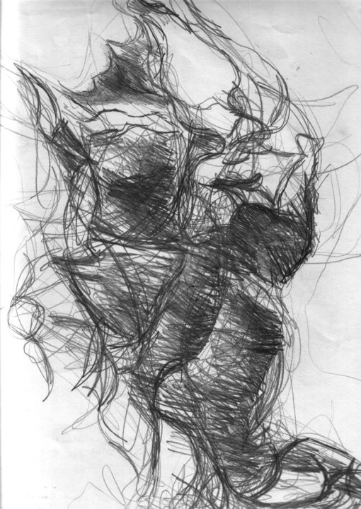 Drawing titled "TUTUŞMA 6" by Hüseyi̇N Şahi̇N, Original Artwork, Charcoal