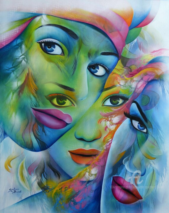 Peinture intitulée "complicités" par Jeannette Guichard-Bunel, Œuvre d'art originale, Huile
