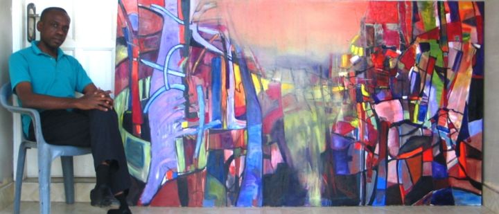 Painting titled "Serene Landscape Ab…" by Benedict Adedipe, Original Artwork, Oil
