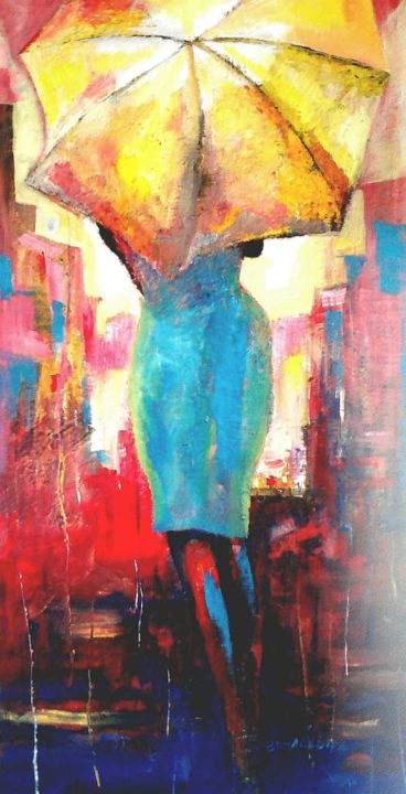 Painting titled "Showers" by Benedict Adedipe, Original Artwork, Acrylic