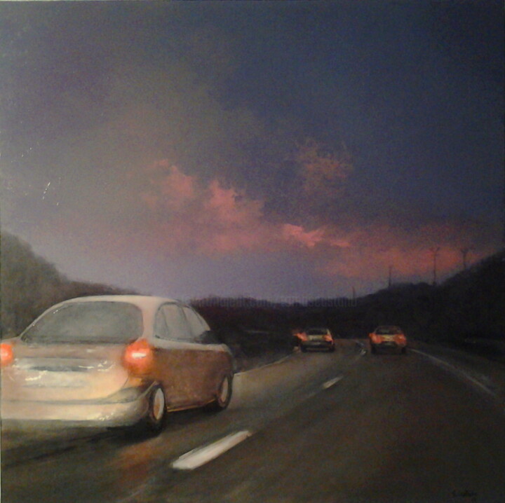 Circulando al atardecer 绘画, 15.8x15.8 in