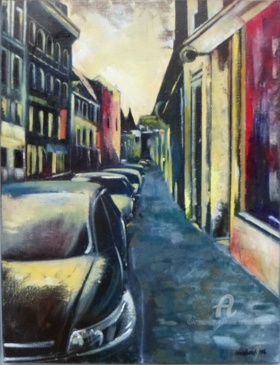 Peinture intitulée "Vie urbaine" par Marie Andrée Hembert, Œuvre d'art originale, Huile