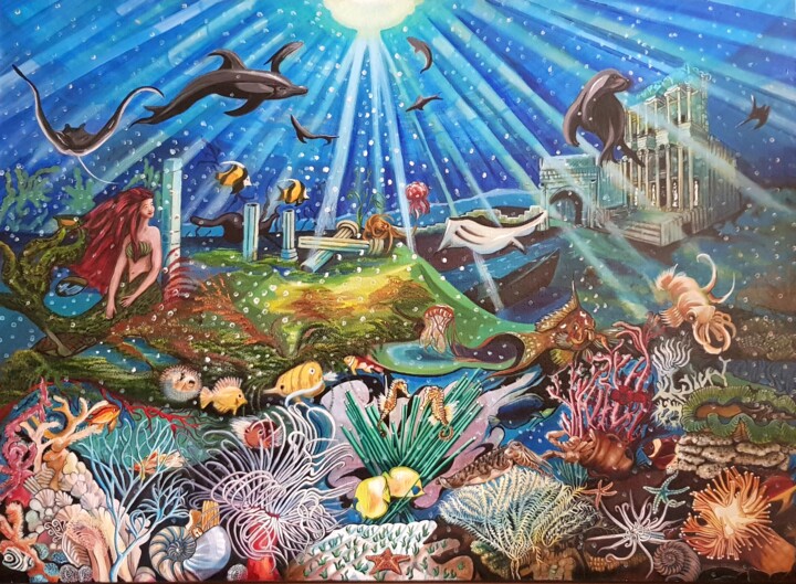 MONDE ET MERVEILLE 绘画, 28.4x35.4 in