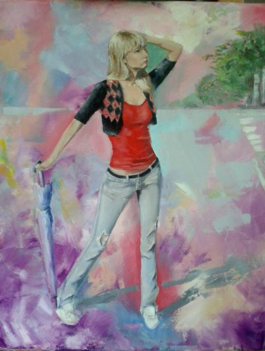 Painting titled "Кнопка" by Irina Kanepe, Original Artwork, Oil