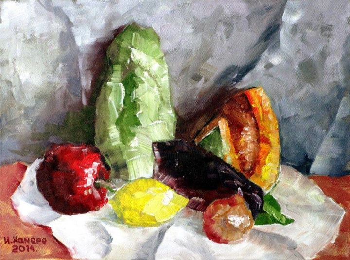 Painting titled "Салат" by Irina Kanepe, Original Artwork, Oil