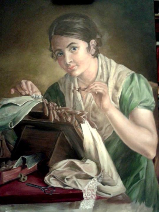 Painting titled "Копия "Кружевницы"…" by Irina Kanepe, Original Artwork, Oil