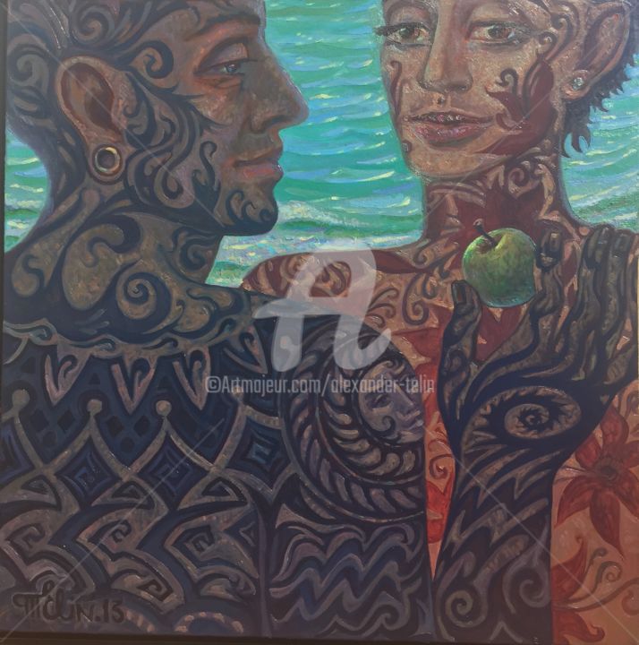 Pittura intitolato "Tattoo" da Alexander Telin, Opera d'arte originale, Olio